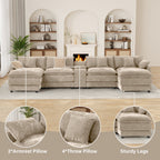 Wiilayok 145" Modular Sofa Set,Large Chenille U Shaped Sectional Sofa with Ottoman,Central Console,Cup Holder,5 Seater Deep Seat Couch for Living Room Furniture,Brown
