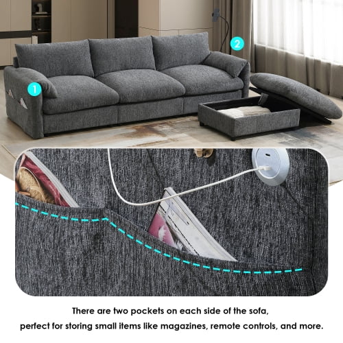 EPOWP L-Shaped Modular Sectional Sofa, Chenille Cloud Couch with Storage Ottoman, USB Charging Ports & Adjustable Phone Holder, 96.5" Deep Seat Comfy Couch for Apartment, Living Room, Office