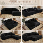 Muumblus Modular Sectional Sofa, Oversized U-Shape Cloud Couch, Modern Corduroy Sleeper Couches for Living Room, No Assembly Required, Black (Right Facing Chaise)