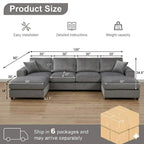 EPOWP Cloud Couch Modular Sectional Sofa 6 Seat 120" U Shaped Convertible Couch Polyester Thick Cushion with 2 Movable Ottomans and Toss Pillows Washable Removable Cover for Living Room,Dark Grey