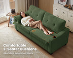 CHIC HOUSE Pull Out Sofa Bed Couch Queen Size with Mattress USB, Convertible Sleeper Sofa Loveseat for Small Spaces RV, Corduroy Pull Out Couch Bed for Living Room with Cup Holders LED Lights, Green