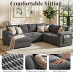 Time Ray 7 Seaters Storage Sectional Sleeper Sofa with Pull Out Bed,Modular Sectional Sofa with Storage Ottoman,Side Pocket,2 Loveseat,Plush Corduroy Sectional Couches for Living Room,Grey