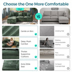  98" L-Shape Modular Sectional Sofa with Moveable Ottoman, Cloud Couch Seats 3 for Living Room, Apartment, Green