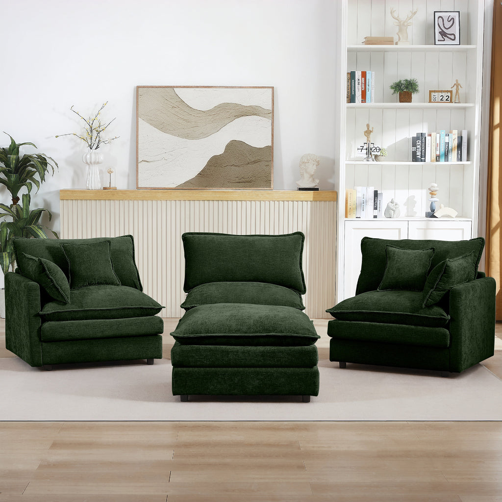 CKEASEAN 102" Chenille Modular Sectional Sofa with Ottoman, 3-Seater L-Shape Cloud Couch with Upholstered & Pillow, Comfy Cloud Sofa for Living Room, Bedroom, Apartment, Office, Easy Assembly