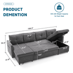 Weture Sectional Sleepe Sofa, 2 in 1 Pullout Couch Bed with Storage Chaise and Side Pocket, DarkGray