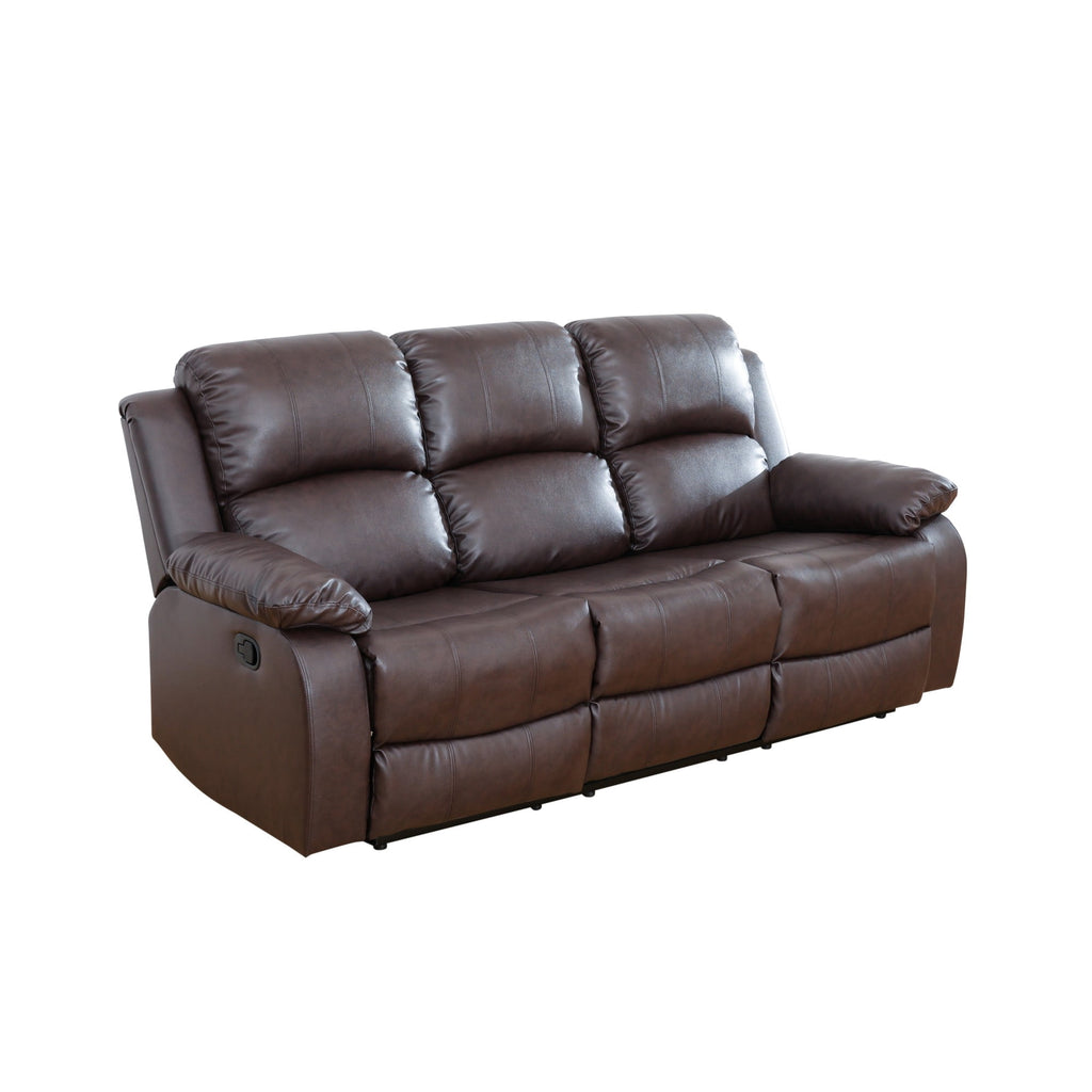  Brown 3-Seater Reclining Sofa - Air Leather Upholstery with High-Elastic Sponge for Living Room & Office