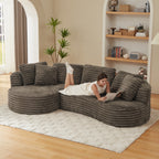 MAYEERTY 120.9" Brown Corduroy Curved L Modular Sectional Sofa, Pocket Spring No Assembly Couch for Living Room Reception