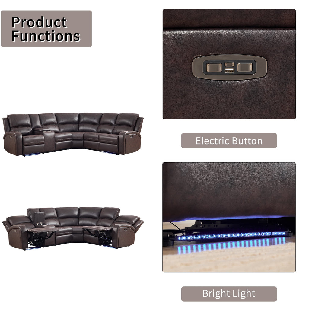  Power Reclining Sectional Sofa with LED Lights ? Faux Leather L-Shape Sectional with Dual Power Recliners, Storage Console & Cup Holders