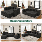  130" 6-Piece Modular Sectional Sofa with 2 Movable Ottomans, U-Shaped Cloud Couch for Living Room, Modern Chenille Deep Seat Sofa Set, Flexible Oversized Sleeper Couches, Black
