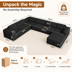 160" Oversized Boneless Sectional Couch Bed for living room, 7 Seats, Corduroy Modular U Shaped Sofa, Big Comfy Home Apartment Furniture, No Assembly Needed, Black