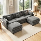 MCombo 111.8'' U-Shaped Modular Sectional Sofa Couch with Chaise Ottomans for Living Room, FSC Certified, Dark Grey