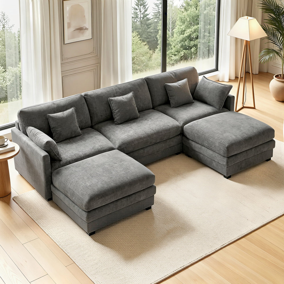 MCombo 111.8'' U-Shaped Modular Sectional Sofa Couch with Chaise Ottomans for Living Room, FSC Certified, Dark Grey