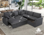 VANACC 85" L-Shaped Sleeper Sofa Bed with Storage, Grey Linen Couch