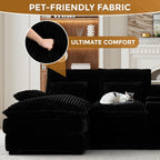  124" U Shaped Modular Sectional Sofa, 6 Seat Oversized Cloud Couch with Double Chaise & Central Console, Plush Corduroy Sectional Couch with USB Ports, for Living Room, Black