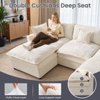 XIZZI 107.9" Modular Sectional Sofa with Double Ottomans, Deep Seat Cloud Couch with Chenille Fabric, Dual Thick Cushions and Solid Wood Frame for Living Room-Beige