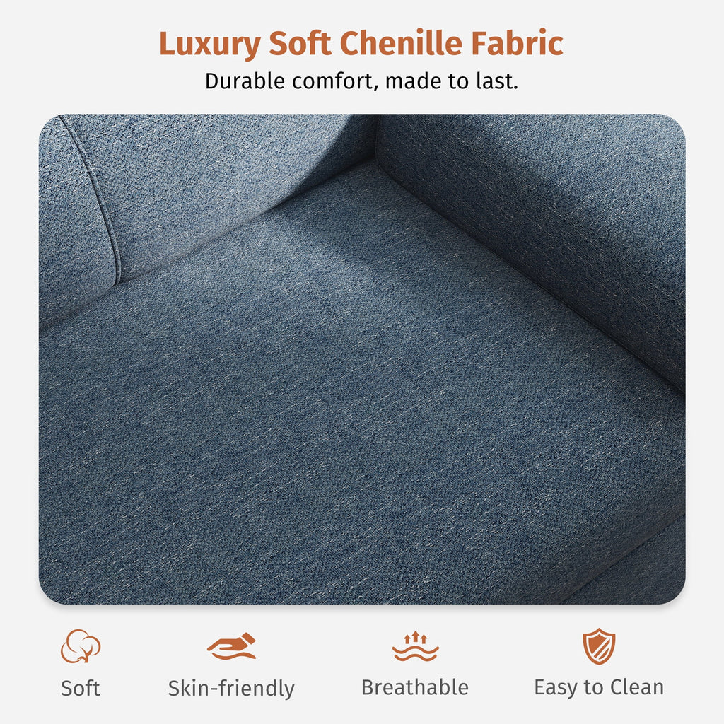 88" Loveseat Sofa with Storage Ottoman Adjustable Armrest 3-Seat L-Shaped Sectional Couch for Living Room Blue