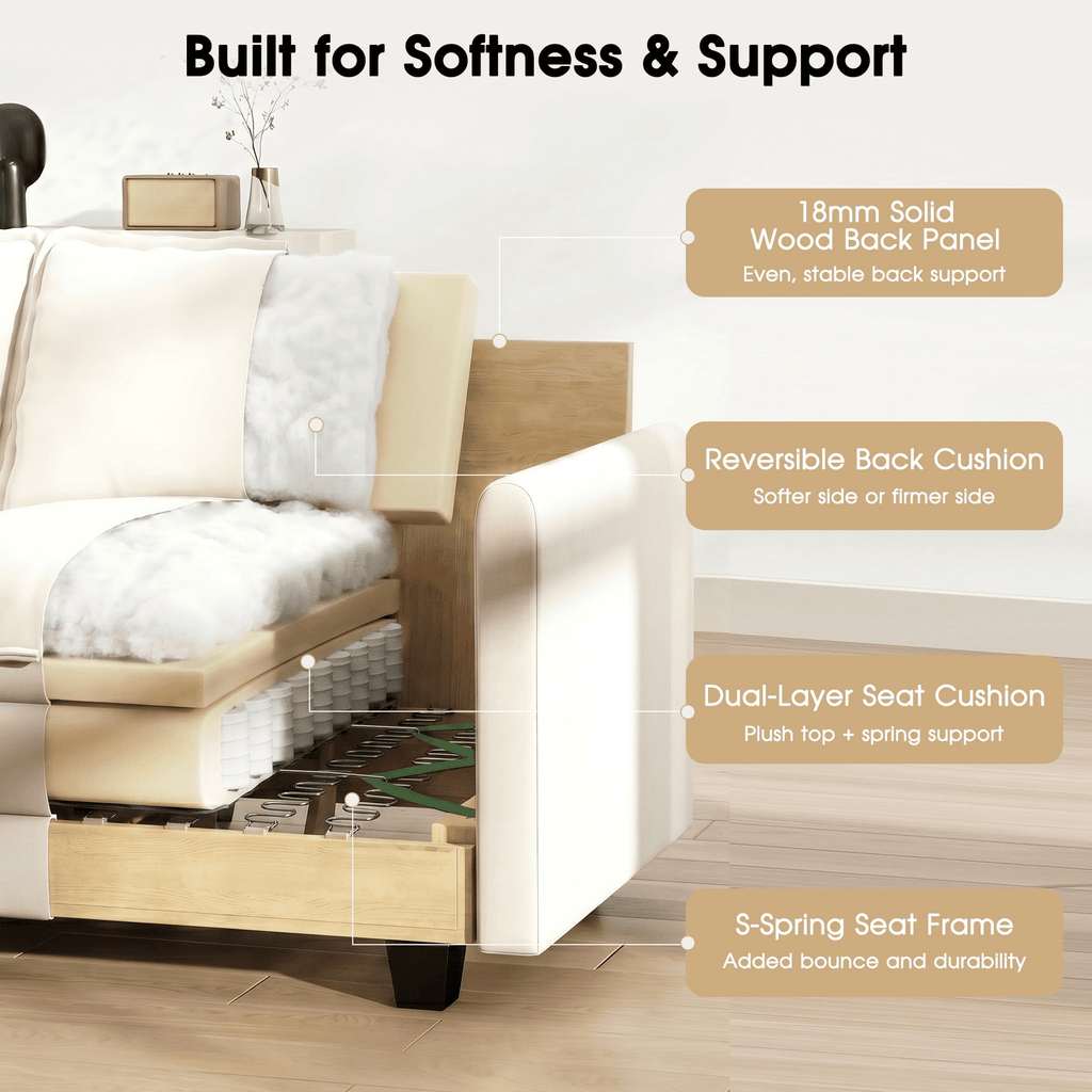  111.5'' Modular Sectional Sofa with Movable Ottoman, L Shaped Cloud Couch for Living Room, 3-Seat, Beige