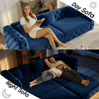  Pull Out Sofa Bed King Size, 89" Chesterfield Sofa Couch Convertible Sofa Bed, Velvet Loveseat Sofa with Tufted Design for Living Room Blue