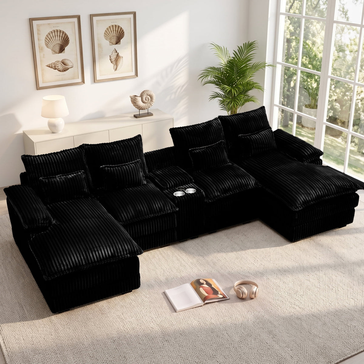 SOLIA 97" 3-Seat L-Shaped Cloud Modular Sectional Couch Linen with Movable Ottoman