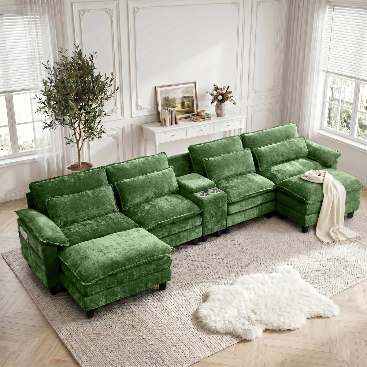 SOLIA 97" 3-Seat L-Shaped Cloud Modular Sectional Couch Linen with Movable Ottoman