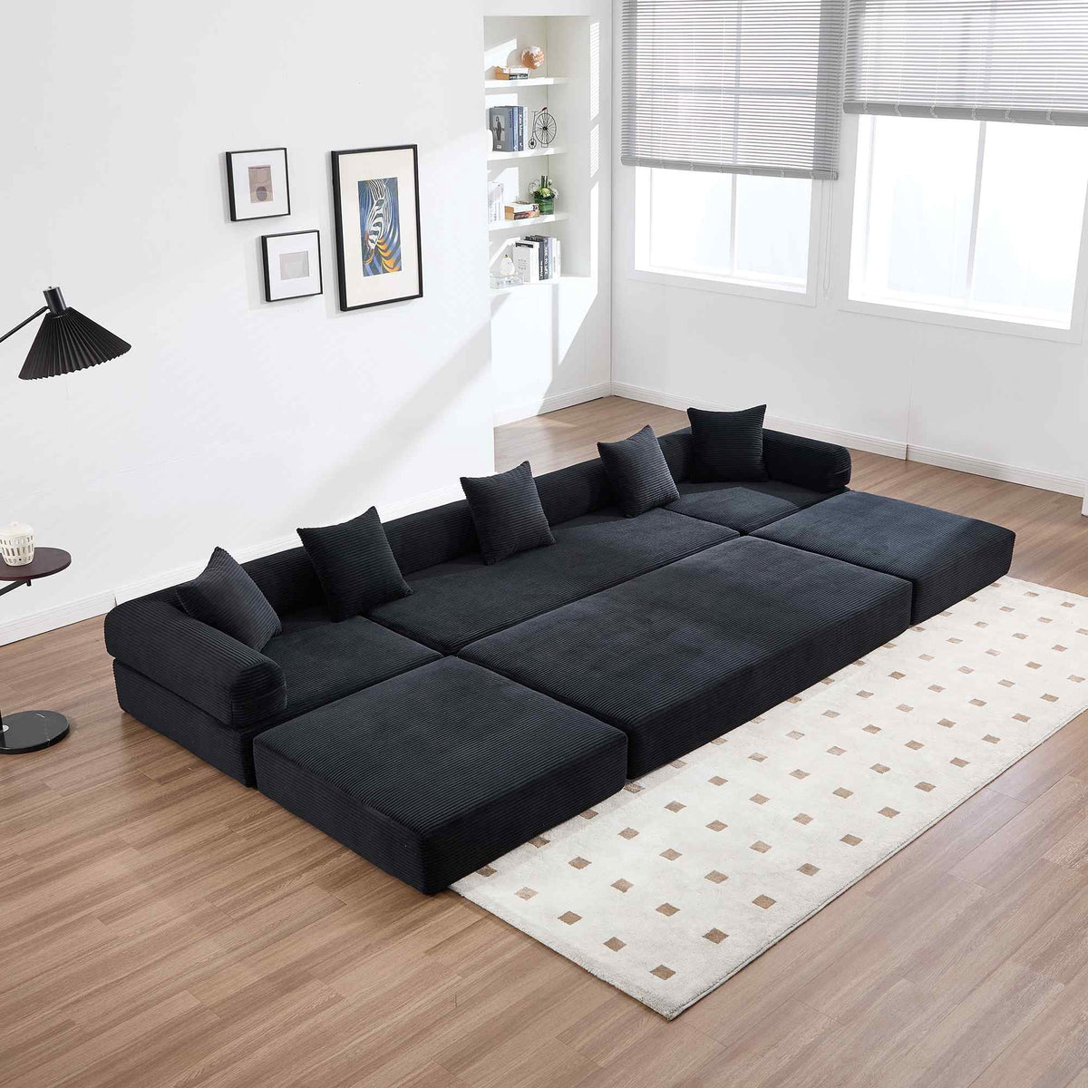 Timbernest 106" Oversized L-Shaped Cloud Couch, Convertible Sleeper Sofa, Folding Corduroy Sofa Bed for Living Room, Black
