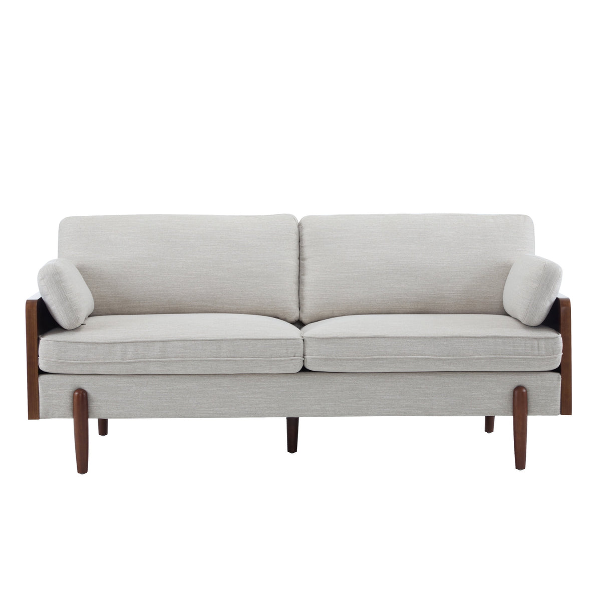 Mid-Century Modern Sofa with Slim Track Arms and Wood Frame, Beige