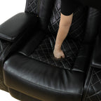  Black 3-Piece Multifunctional Smart Sofa with Console & Cup Holders, Solid Wood Frame, Double-Layer Springs and Air Leather