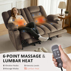 MCombo 55.9" Power Loveseat Recliner Sofa with Heat and Massage for Living Room, Fabric(Dark Brown)