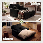 Marrber Black 52? 3-in-1 Convertible Pull-Out Sofa Bed Sleeper Loveseat with Reclining Backrest, Built-in Cup Holders, Pet-Friendly Corduroy Sofa for Small Space