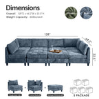 Advwin Oversized Modular Sectional Sofa, 8 Seat Plush Chenille Couch with Storage Ottomans & Thick Cushions, Modern Comfy Convertible L Shaped Sleeper Sofa Bed for Living Room, Blue