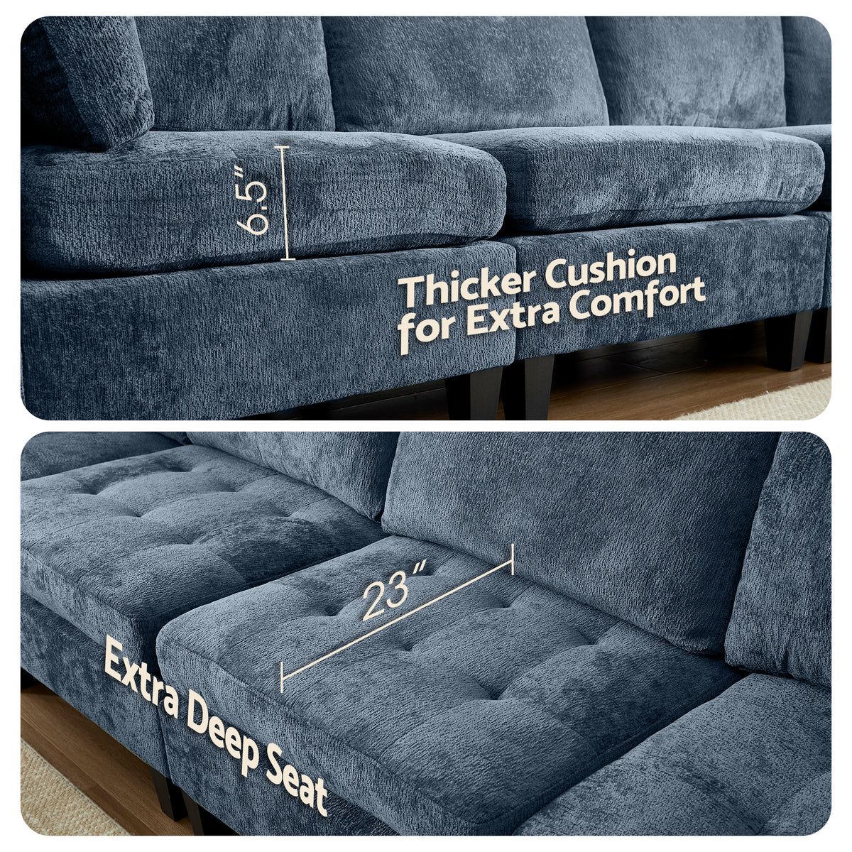 Advwin Oversized Modular Sectional Sofa, 8 Seat Plush Chenille Couch with Storage Ottomans & Thick Cushions, Modern Comfy Convertible L Shaped Sleeper Sofa Bed for Living Room, Blue