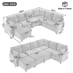 109.9" Sectional Sofa Versatile Sofa Bed Sleeper U-shaped with Storage,Two Cup Holders and Charging Ports for Living Room,Grey
