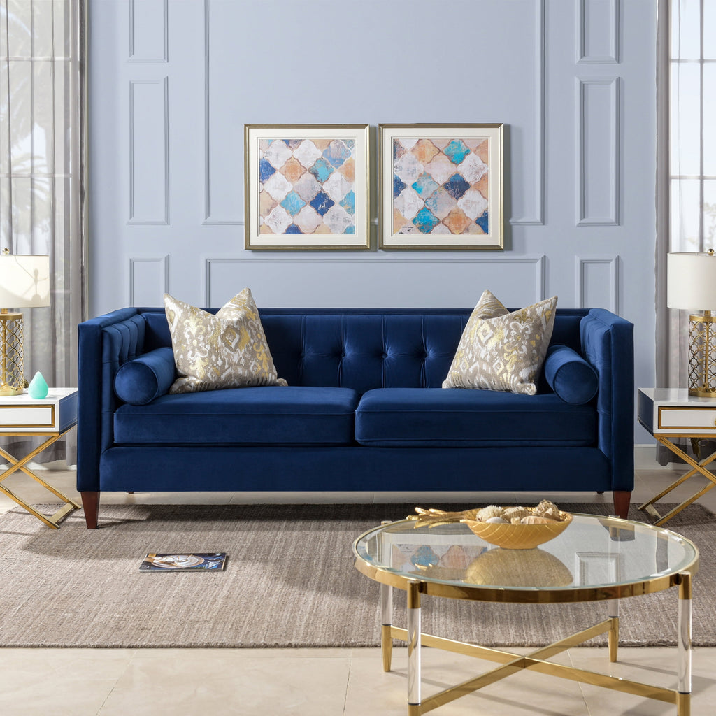 Jack 84" Tufted Tuxedo Sofa Double Cushion Navy Blue