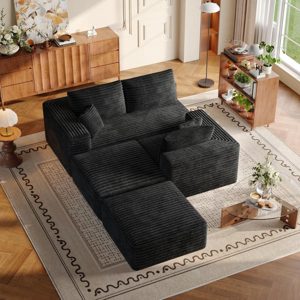 Pionex 108" Sectional Couch with Ottoman, Cloud Modular Boneless Couch, Deep Seat U-Shaped Sofa, Upholstered 3-Seater Sofas for Living Room, No Assembly Required