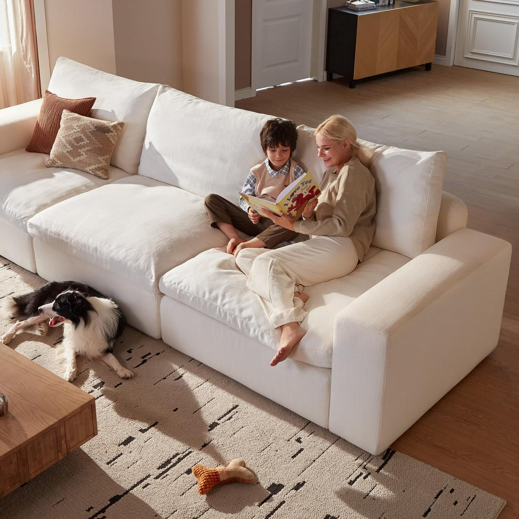 Vorthio 78.7" Cloud Couch Oversized Modular Sectional Sofa, Loveseat Sofa , Wide & Deep Seat Couches with Metal Frame for Living Room, 2 Seats & 1 ottoman,White