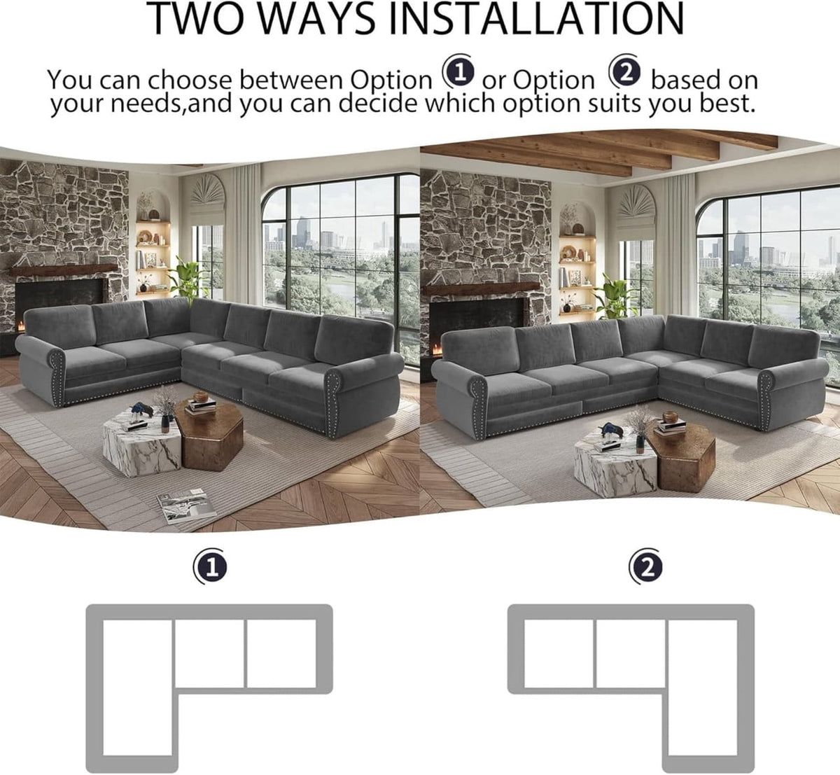 118" L-Shaped Convertible Sleeper Couch Bed, Chenille Upholstered Sectional Sofa with Pull-Out Sofa Bed, Modern Chesterfield Sofa for Living Room