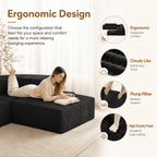 160" Oversized Boneless Sectional Couch Bed for living room, 7 Seats, Corduroy Modular U Shaped Sofa, Big Comfy Home Apartment Furniture, No Assembly Needed, Black