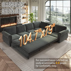118'' Pull Out Couch, Convertible Sleeper Sofa Bed, Upholstered Sectional Sofa, Chenille L-Shaped Couch with Nailhead Trim, Modern Sectional Couches for Living Room, Apartment, Dark Grey