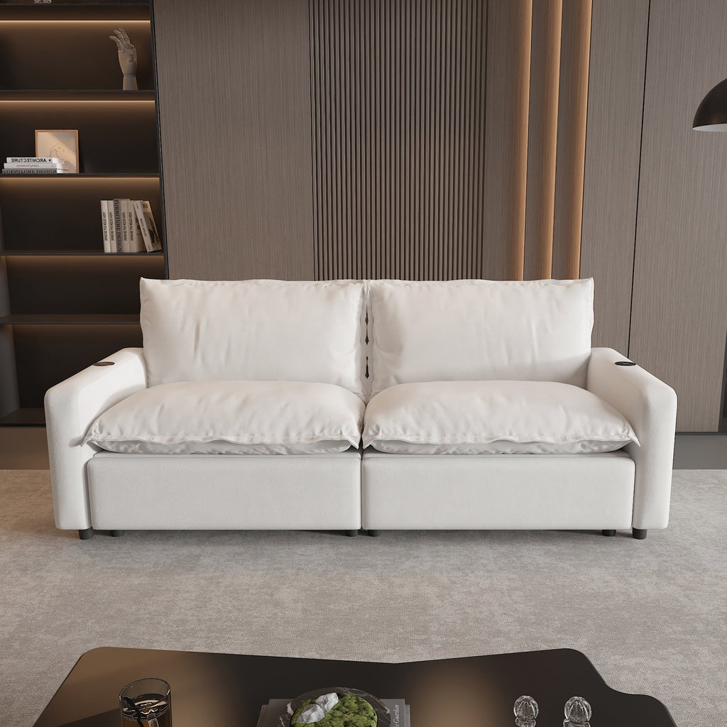 Magic Home Power Recliner Sofa Couch Set, 2 Seat Electric Recliner with Heating, USB Ports for Families, Modern Loveseat Electric Recliner Sofa for Small Space Living Room Home Theater, Beige