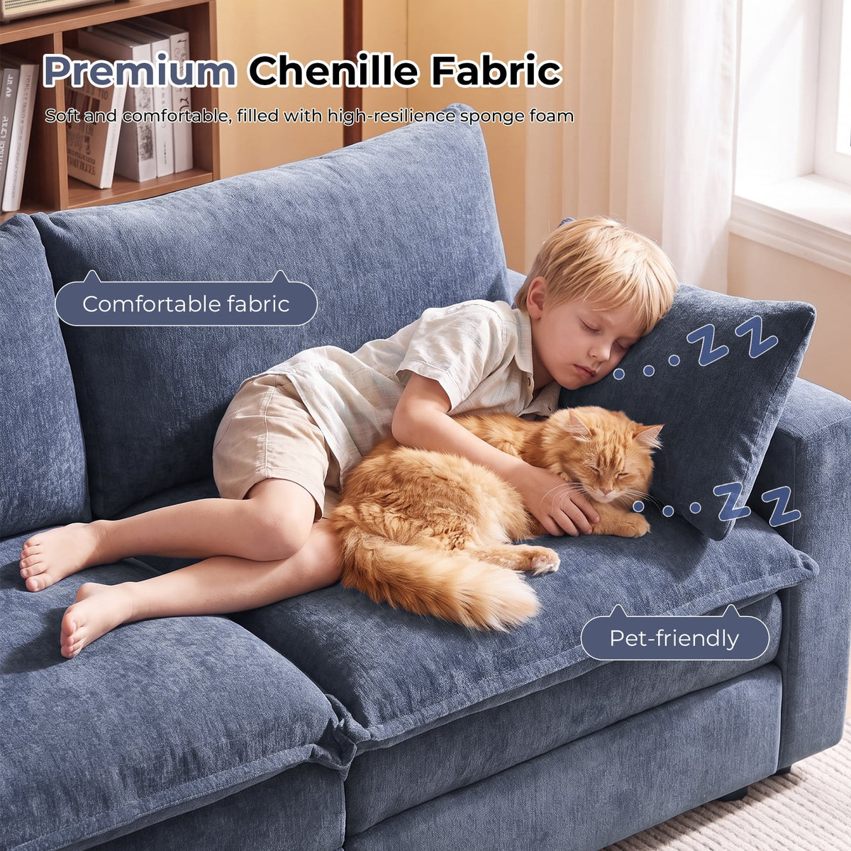  Modular Sectional Sofa, 112.9" L-Shaped Ultra-Comfort Sofa with Storage Ottoman, Modern Chenille Cloud Couch for Living Room & Family Room, Royal Blue