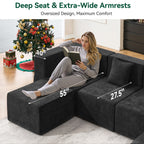  130" 6-Piece Modular Sectional Sofa with 2 Movable Ottomans, U-Shaped Cloud Couch for Living Room, Modern Chenille Deep Seat Sofa Set, Flexible Oversized Sleeper Couches, Black