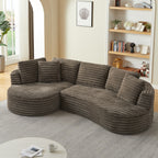 MAYEERTY 120.9" Brown Corduroy Curved L Modular Sectional Sofa, Pocket Spring No Assembly Couch for Living Room Reception
