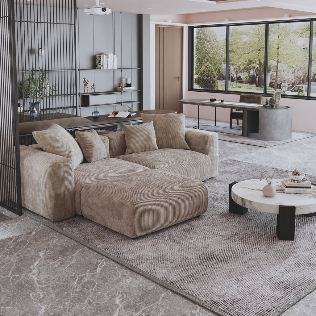 Magic Home Convertible Sectional Sofa Modular Couch,Modern Corduroy Sofa with Pillows for Living Room,Apartment and Small Space,2-Seat Sofa,Brown