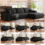 Muumblus 107" Cloud Sectional Sofa with Left Chaise, Cozy U-Shaped Modular Sofa with Ottoman, Plush Corduroy Sleeper Bed Couch, No Assembly Required, Black