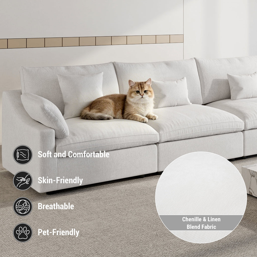 160" Cloud Couch Sectional for Living Room, Down Filled 4 Seater, Convertible Sofa Couch, White