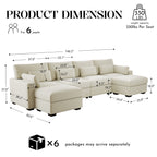 Hombryzy 146" Modular Sectional Sofa with Movable Ottoman, U-Shaped Deep Seat Cloud Couch for the Living Room, 6-Seat, Beige