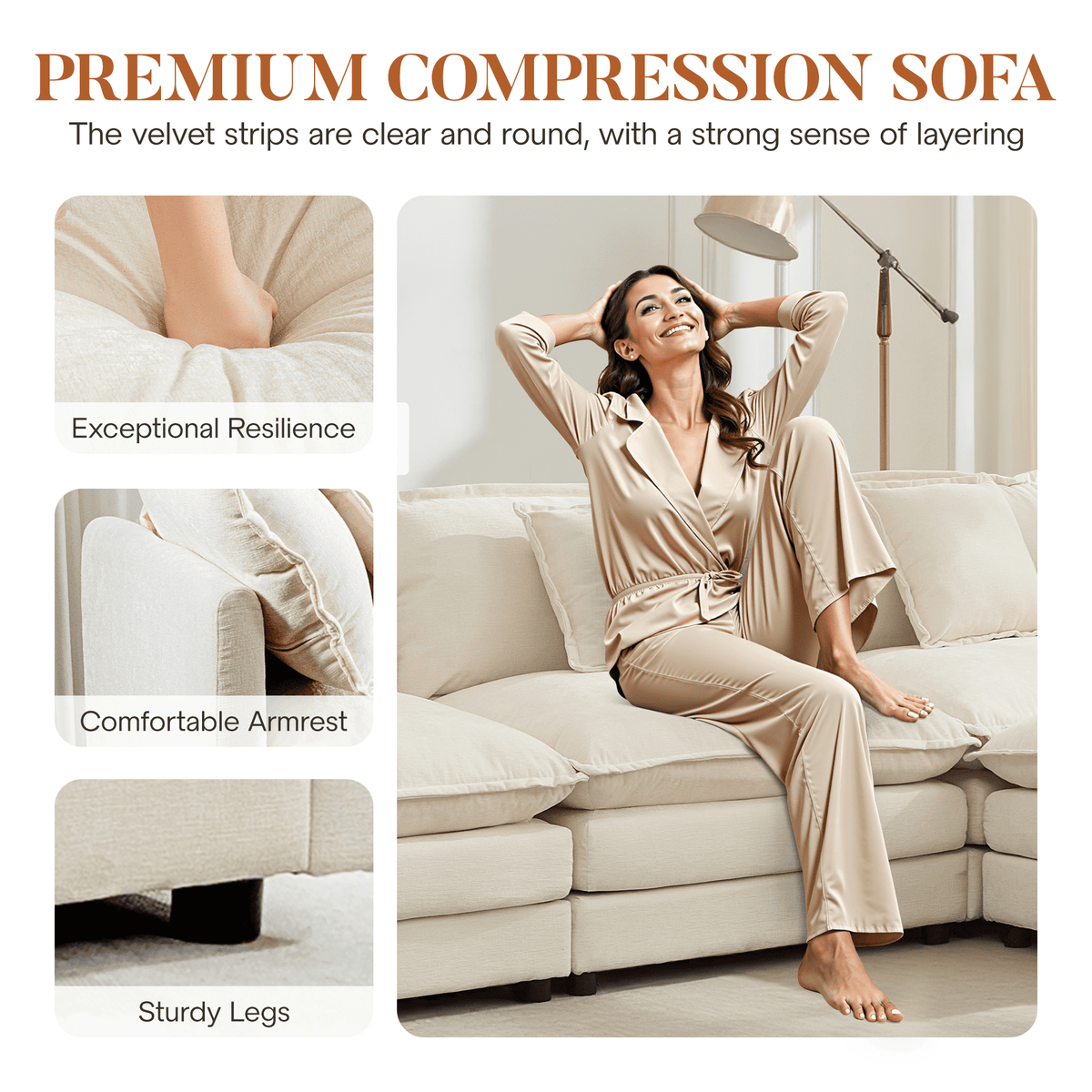 ATHOPE 112" Modular Sectional Sofa, L Shaped Cloud Couch with Movable Ottoman, Comfy Chenille Deep Seat Sofa with Throw Pillows, 3 Seat Modern Couches for Living Room Bedroom Apartment, Beige