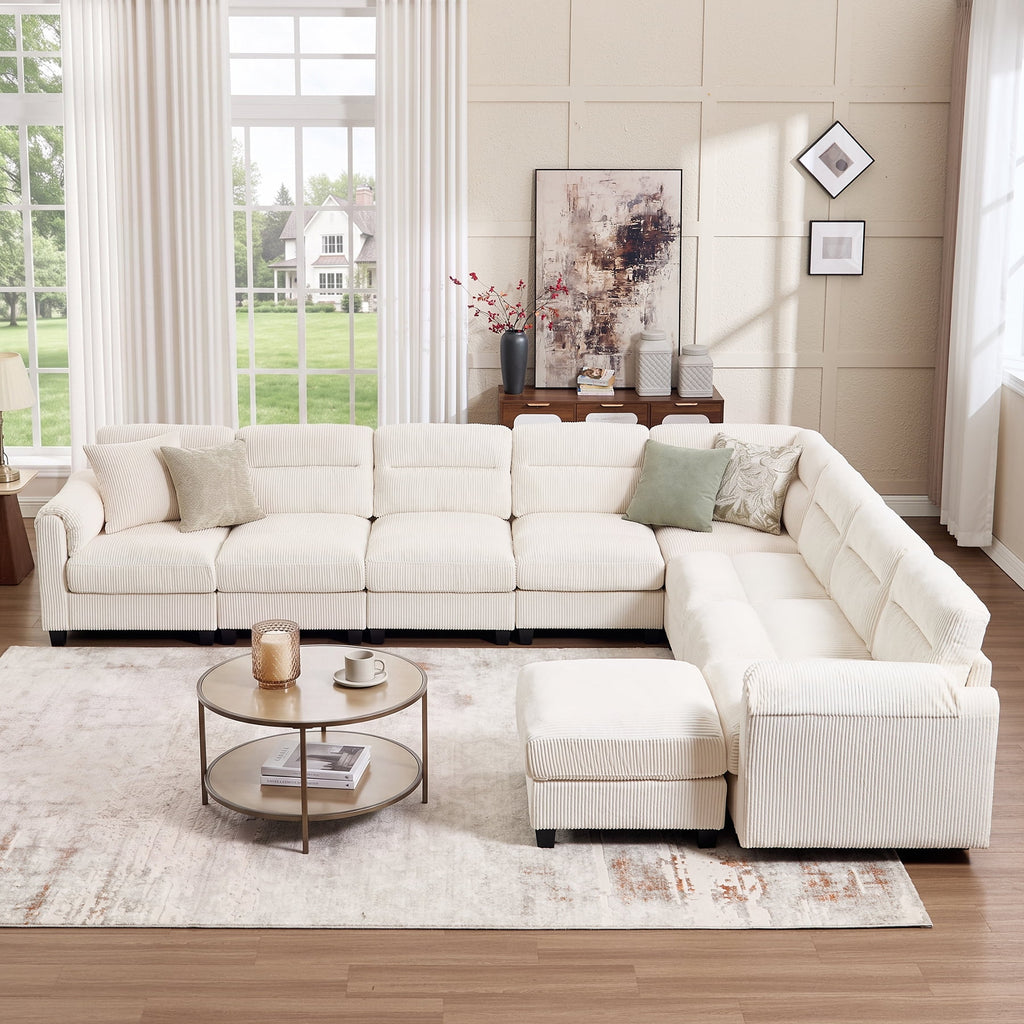  Convertible Sectional Sofa Modular Sofa with Ottoman, Freely Combinable Configurable Couch for Living Room Oat