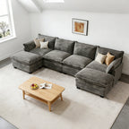 DoMaDing U Shaped Modular Sectional Sofa, 116" Couch with Movable Ottoman, Comfy Chenille Sofa with Pillows for Living Room, Sturdy Frame, Dark Gray