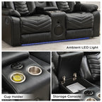 2PCS Power Zero Gravity Reclining Sofa Set with Bass Speaker,Wireless Charger,USB/Type C Ports,LED Light,Cup Holder,Storage Console Faux Leather Electric Recliner Sofa and Loveseat,5 Seater,Black